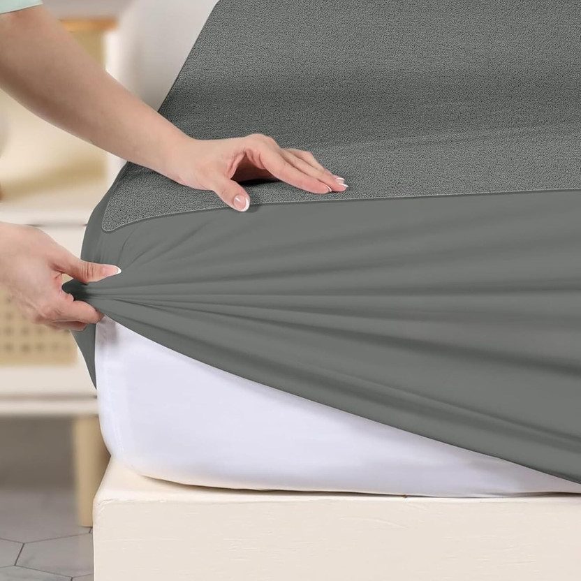 Sks Enterprises Queen Size Elastic Strap Terry Cotton Waterproof Mattress Cover(78 cm x 60 cm, Grey)