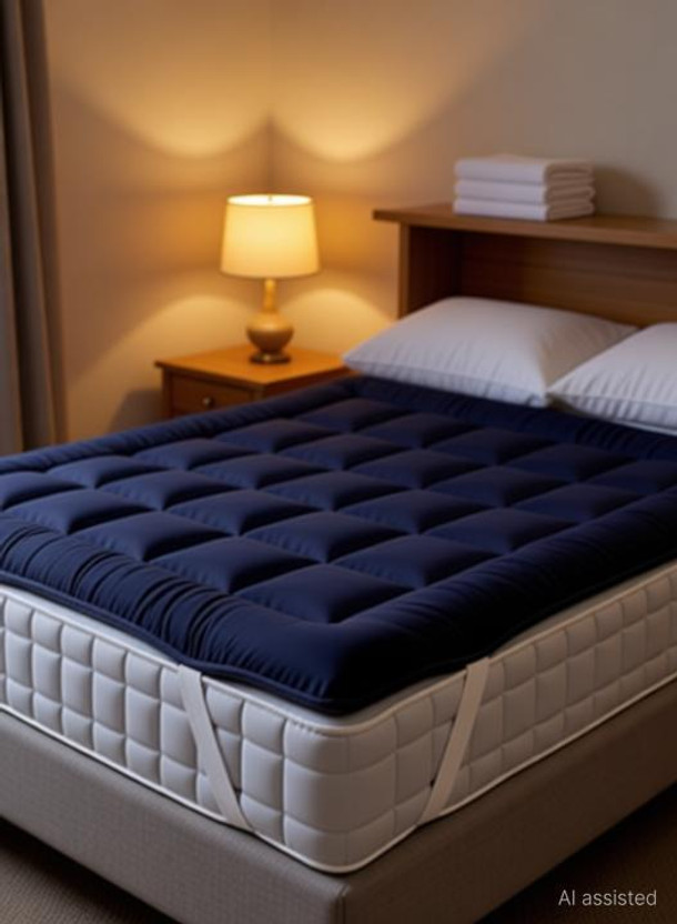 Comfowell 2 inch (5.08 cm) King Size Poly Fiber Stretchable, Waterproof Mattress Topper(195 cm x 180 cm, Blue)