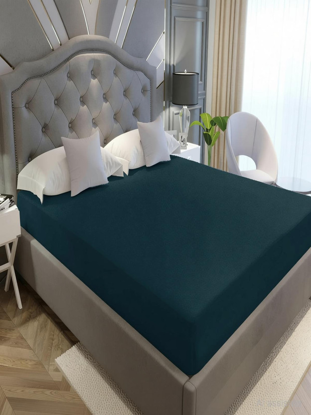 LA VERNE King Size Fitted Terry Cotton Breathable, Stretchable, Waterproof Mattress Cover(198 cm x 183 cm, Blue)