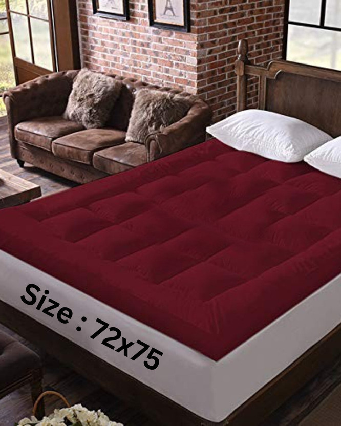 YUKU 2 inch (5.08 cm) Double Size Foam Breathable, Stretchable, Waterproof Mattress Topper(190.5 cm x 182.9 cm, Maroon)