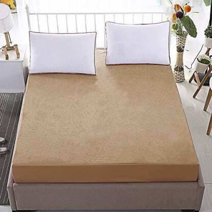 Magixy King Size Fitted Terry Cotton Breathable, Stretchable, Waterproof Mattress Cover(198.12 cm x 182.88 cm, Beige)