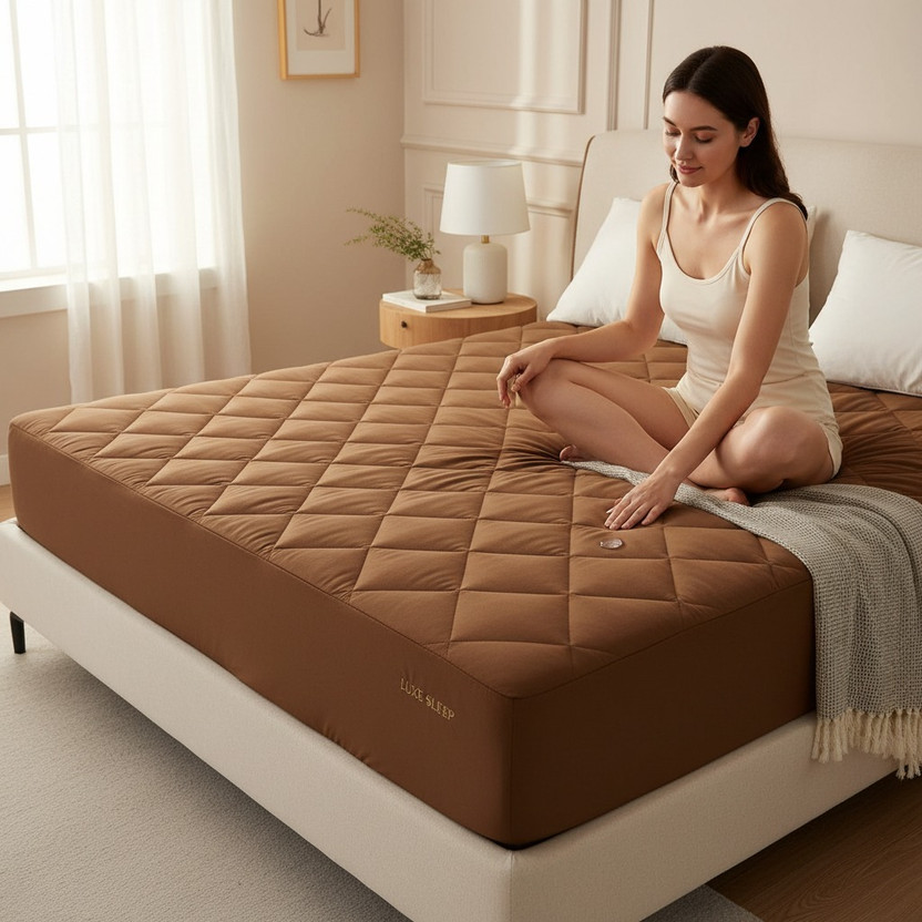 Jaipurlinen Single Size Fitted Micro Waterproof Mattress Cover(198.12 cm x 91.44 cm, Brown)