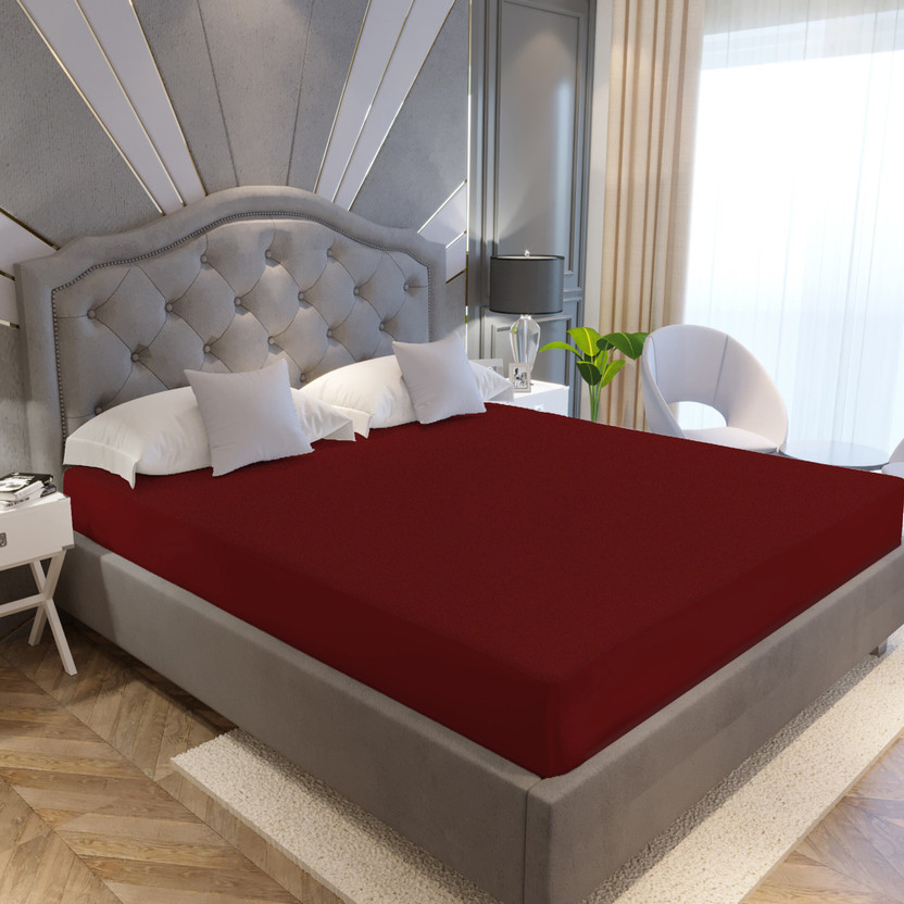 LA VERNE Queen Size Fitted Terry Cotton Breathable, Stretchable, Waterproof Mattress Cover(198 cm x 153 cm, Maroon)