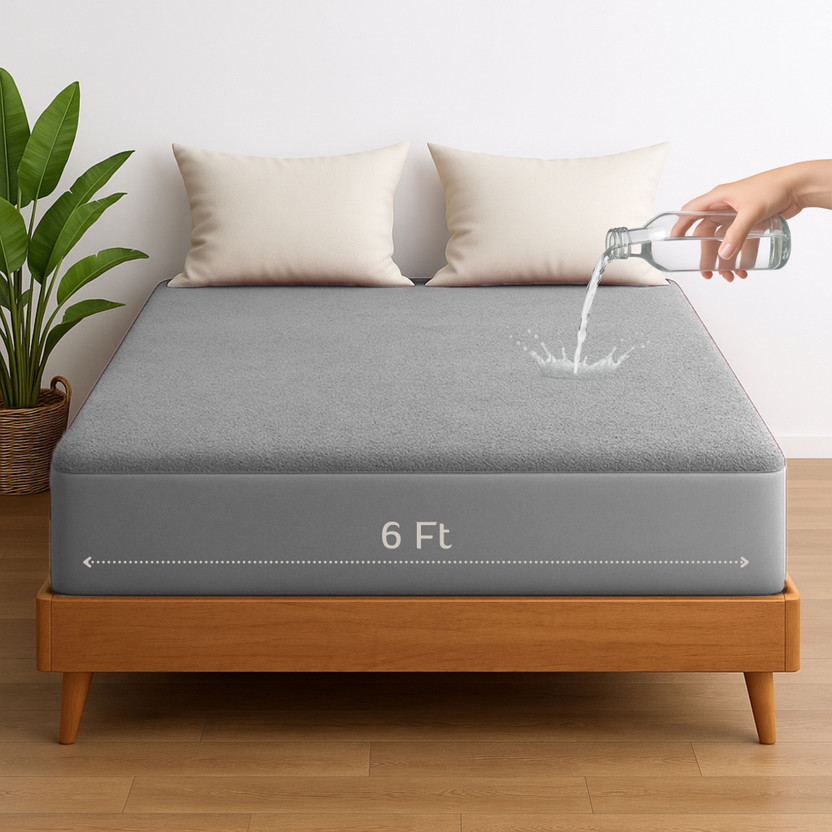 Vastrora Double Size Fitted Terry Cotton Breathable, Stretchable, Waterproof Mattress Cover(72 Inch x 72 Inch, Grey)