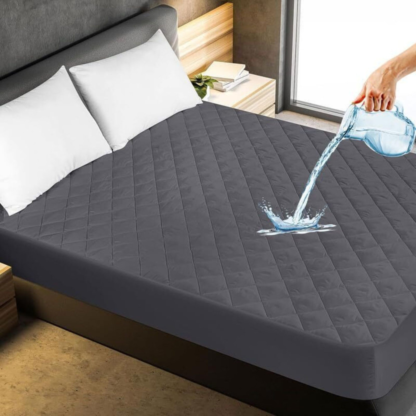EVERDECOR Single Size Fitted Polycotton Breathable, Stretchable, Waterproof Mattress Cover(182.88 cm x 91.44 cm, Grey)