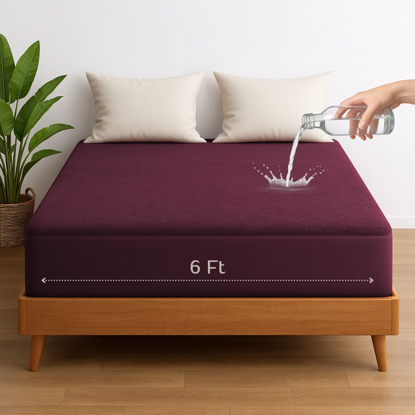 Vastrora Double Size Fitted Terry Cotton Breathable, Stretchable, Waterproof Mattress Cover(78 Inch x 72 Inch, Purple)