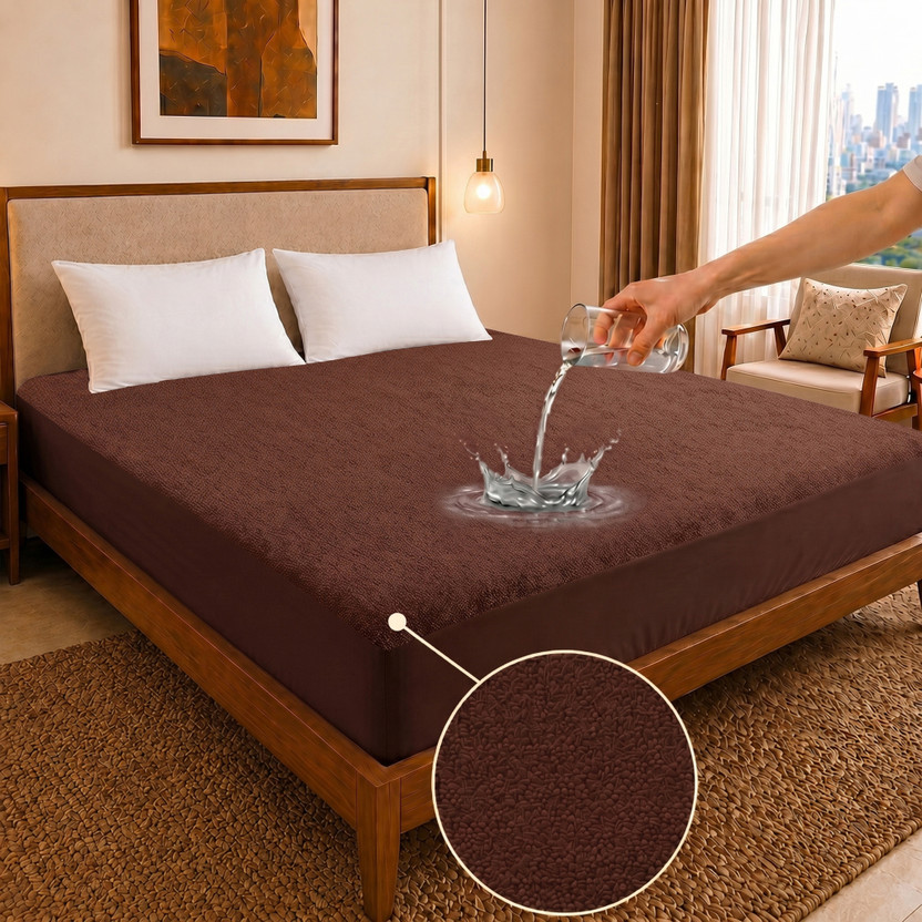 Dream Care King Size Fitted Terry Cotton Breathable, Stretchable, Waterproof Mattress Cover(78 inch x 72 inch, Brown)