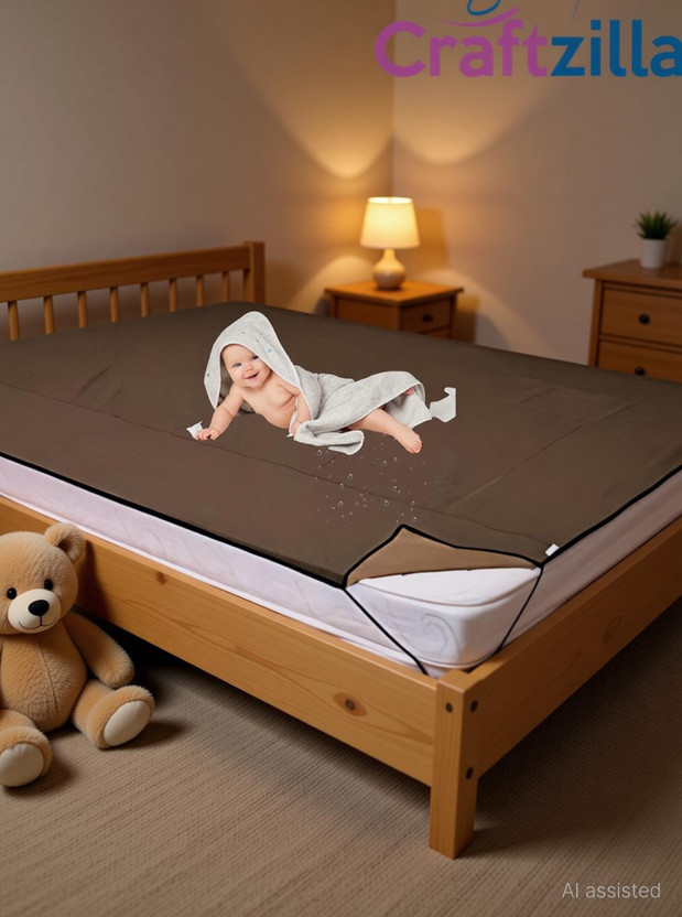 Craftzilla King Size Elastic Strap Polyster Waterproof Mattress Cover(190 cm x 183 cm, Brown)