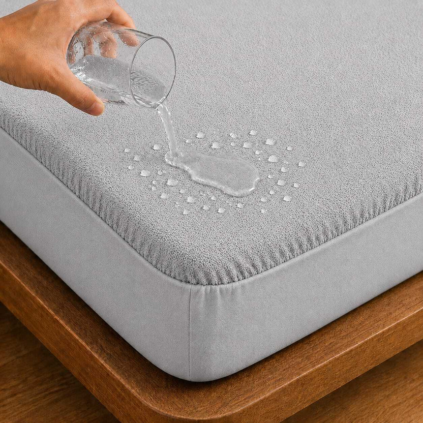 PROTEXIA Double, King, Queen Size Fitted Cotton Waterproof, Breathable, Stretchable Mattress Cover(198 cm x 183 cm, Grey)