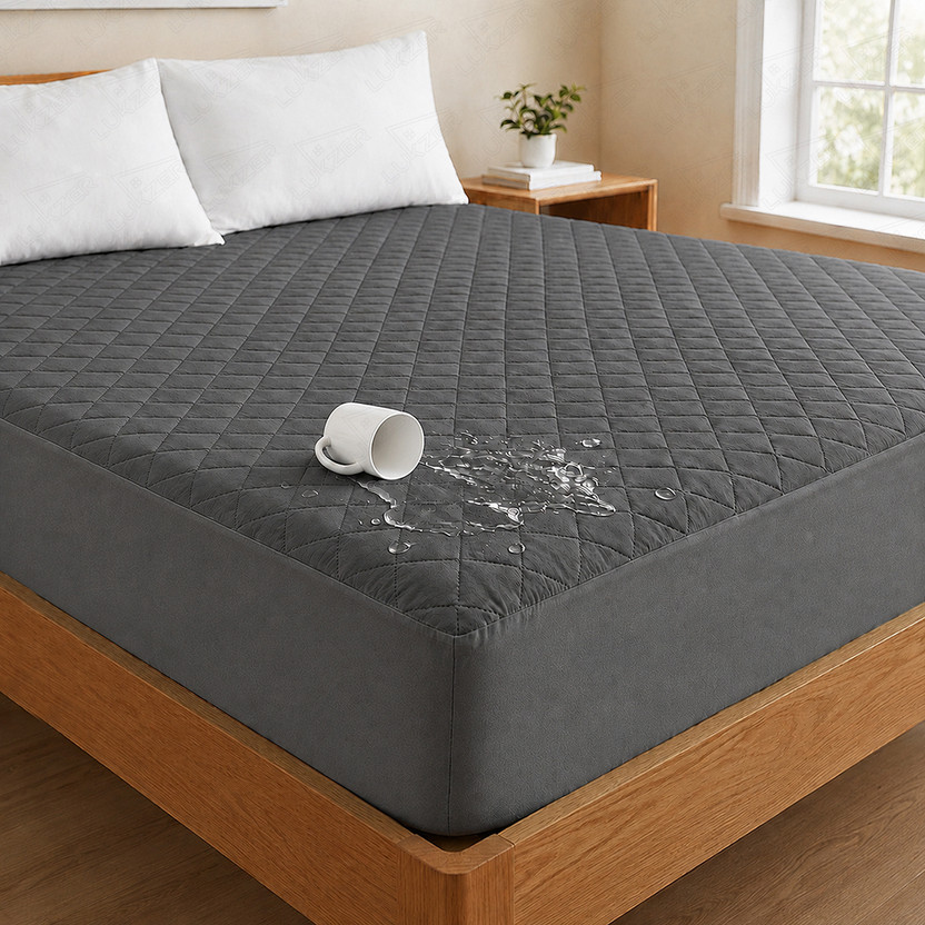LUKZER Queen Size Fitted Polycotton Waterproof, Breathable, Stretchable Mattress Cover(75 Inches x 60 Inches, Grey)