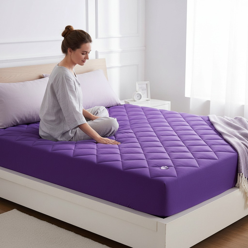 Jaipurlinen Single Size Fitted Micro Waterproof Mattress Cover(198.12 cm x 91.44 cm, Purple)