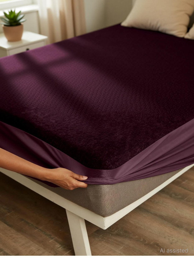 Wakefit King Size Elastic Strap Polyster Waterproof, Stretchable, Breathable Mattress Cover(198 cm x 183 cm, Purple)