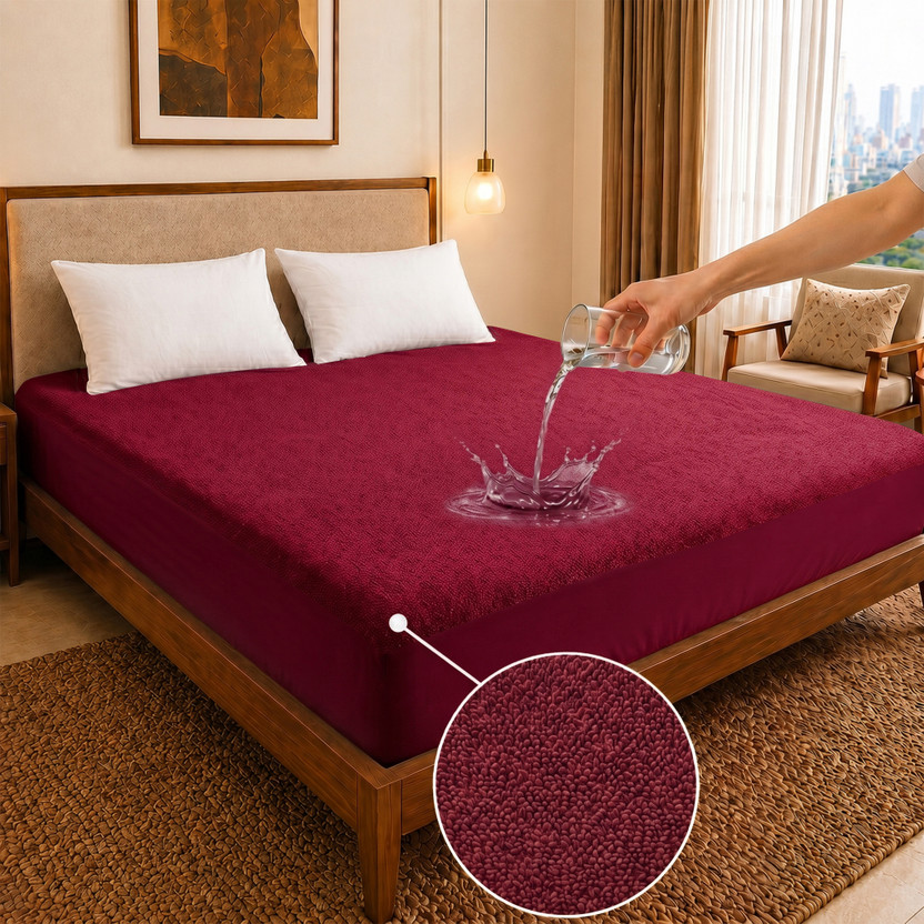 Dream Care King Size Fitted Terry Cotton Breathable, Stretchable, Waterproof Mattress Cover(84 inch x 72 inch, Maroon)