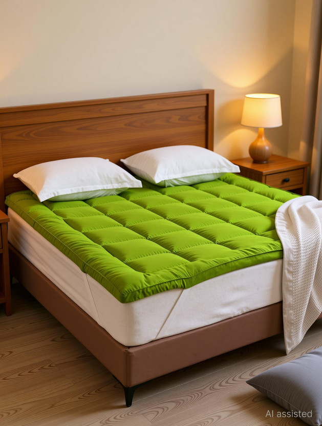 AVI King Size Elastic Strap Polycotton Breathable Mattress Cover(198.12 cm x 182.88 cm, Green)