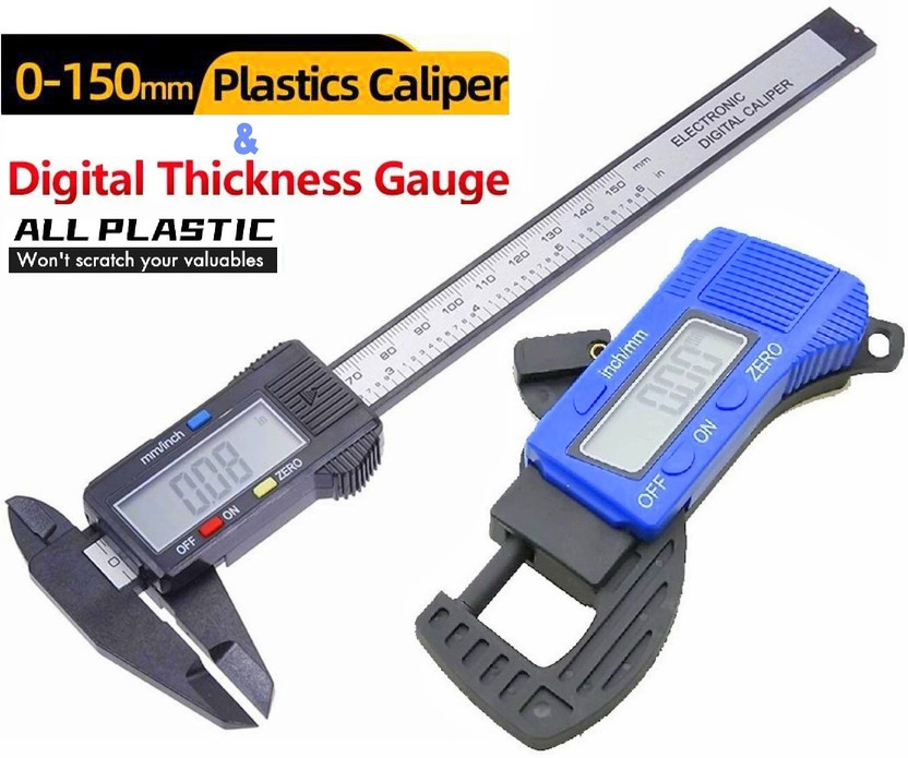 BALRAMA 2pc Combo Electronic LCD Digital Vernier Caliper + Digital Thickness Gauge Meter Micrometer Screw Gauge 0-25 mm 0.01 mm Outside Micrometer 103-137 Digital Caliper(0-150 mm)