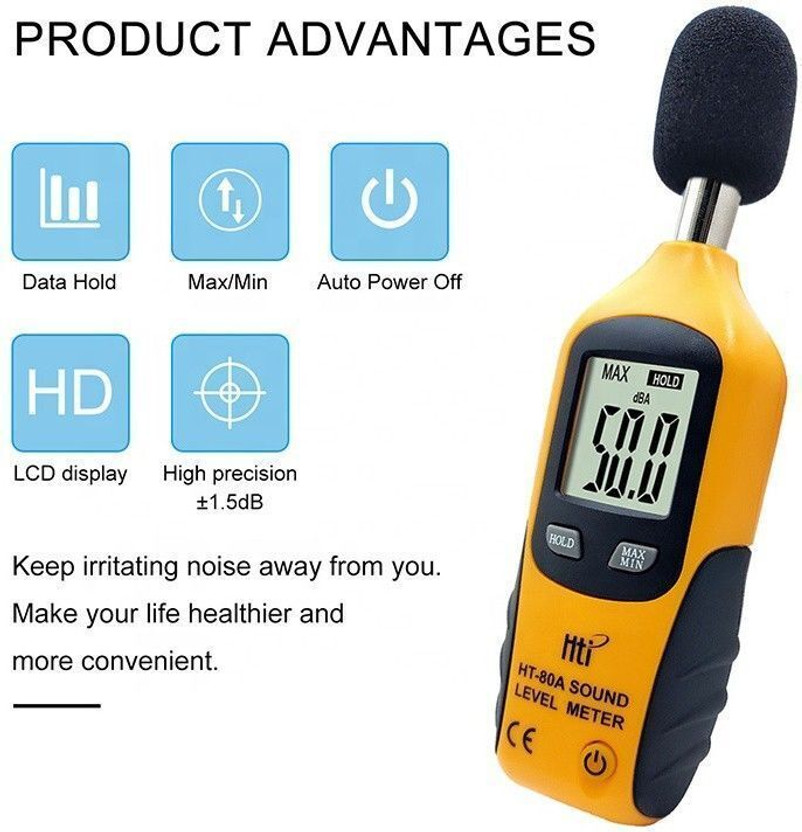 Real Instruments HT-80A Sound Noise Level Test Measurement Equipment Decibel Meter Device Single Unit Measuring Wheel