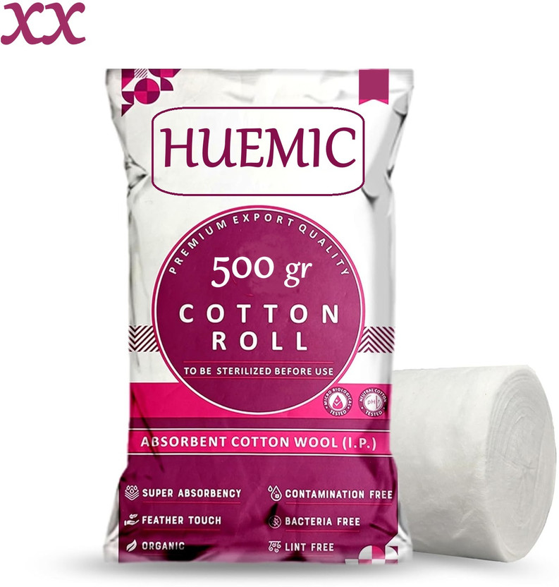 huemic Pure Absorbent Cotton Roll 500gram for Baby Care Soft Cotton roll 22 Gauze Medical Dressing(Pack of 1)