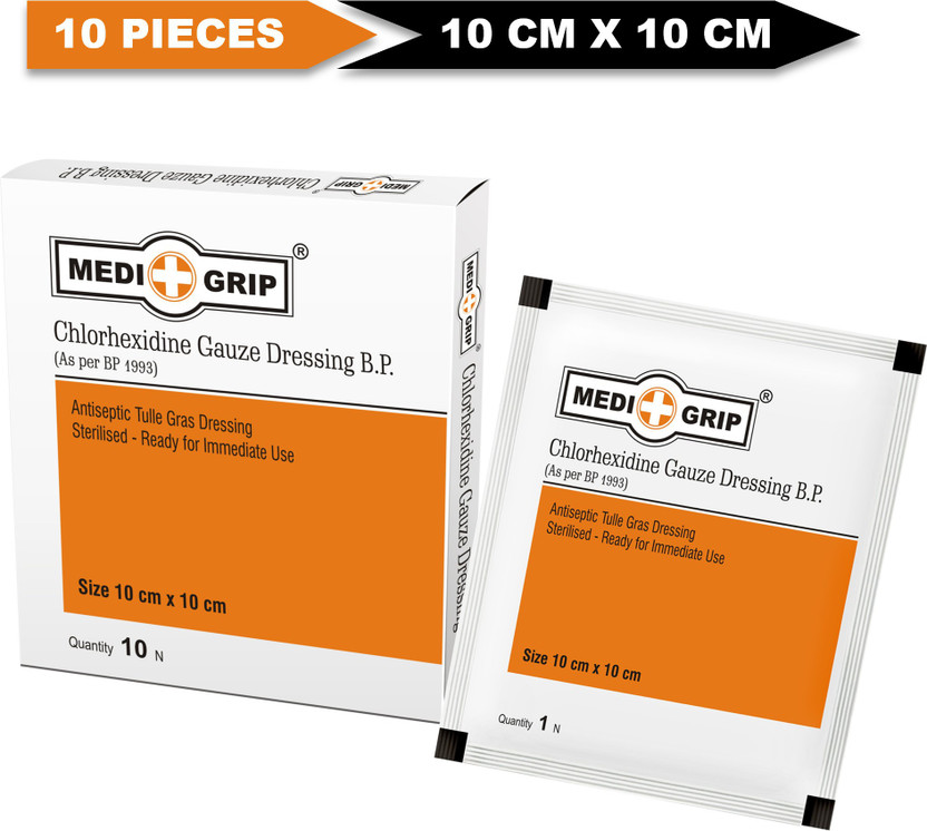 Medigrip Medigrip Chlorhexidine Gauze Dressing 10 Cm X 10 Cm (10 Pieces) Gauze Medical Dressing(Pack of 10)