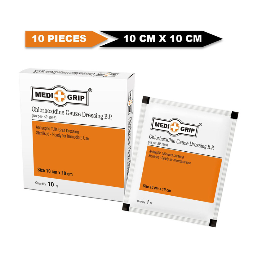 Medigrip Medigrip Chlorhexidine Gauze Dressing 10 Cm X 10 Cm (10 Pieces) Gauze Medical Dressing(Pack of 10)