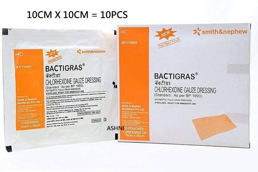 Ashni Sterile BACTIGRAS Chlorhexidine Gause For Medical Dressing 10PCS Gauze Medical Dressing(Pack of 1)