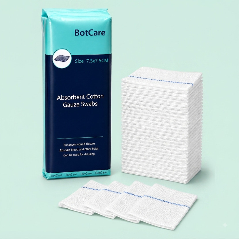 BOT CARE Non-Sterile X-Ray Detectable Gauze Swabs 7.5×7.5 cm 12 Ply – 100 Pieces Gauze Medical Dressing(Pack of 100)