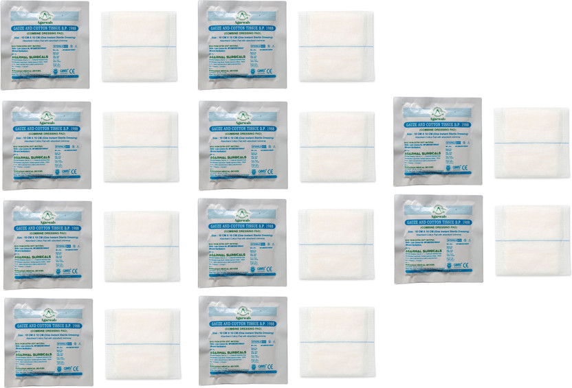 Agarwals Premium Sterile Combine Dressing Surgical Pad 10CM x 10CM (Pack of 10) Interactive dressings Medical Dressing(Pack of 10)