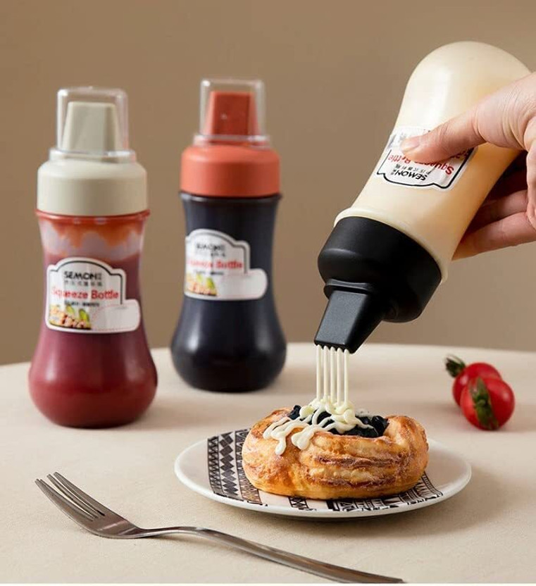 zishnav Portable Sauce Bottle with Lid Five Holes 350 ml Silicone Bottle(Pack of 3, Multicolor)