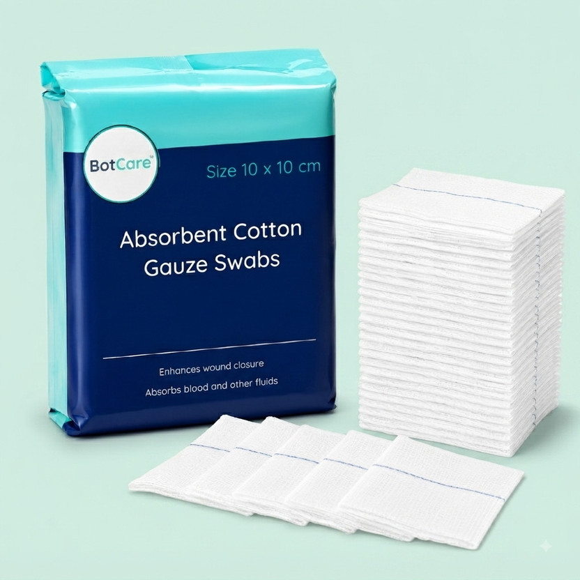 BOT CARE Non-Sterile X-Ray Detectable Gauze Swabs 10×10 cm 12 Ply – 100 Pieces Gauze Medical Dressing(Pack of 100)