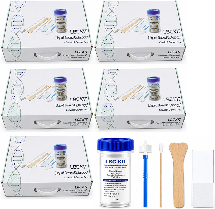 LISAMED LBC Kit 10ml (5 Sets),Cervical Brush,CottonSwab,Wooden Spatula,Microscope Slide Medical Equipment Combo