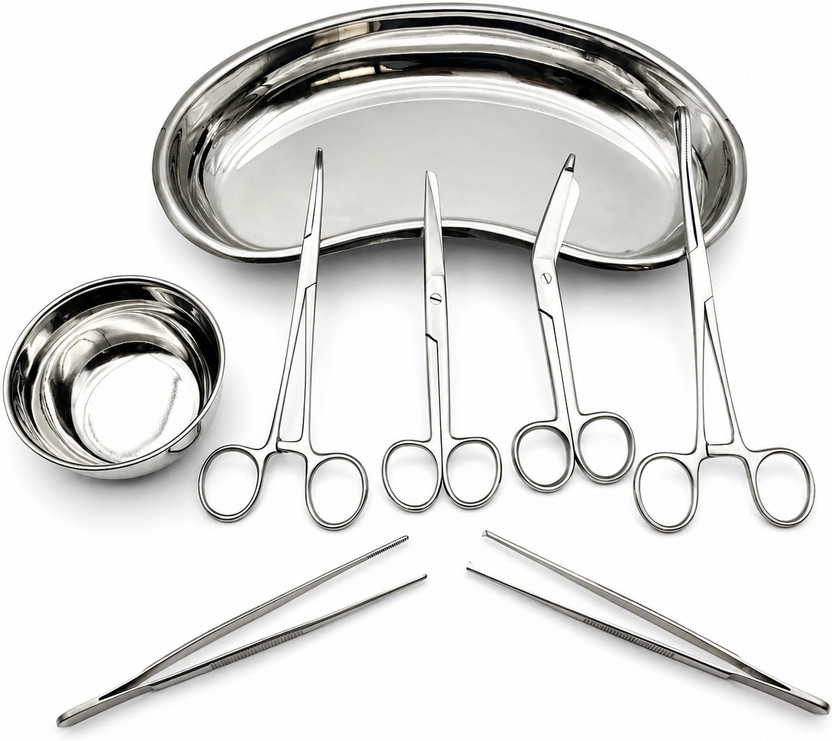 mediwave 8Pc SSDressing Instruments Surgical Wound Care Kit with KidneyTray & Gallipot Medical Equipment Combo