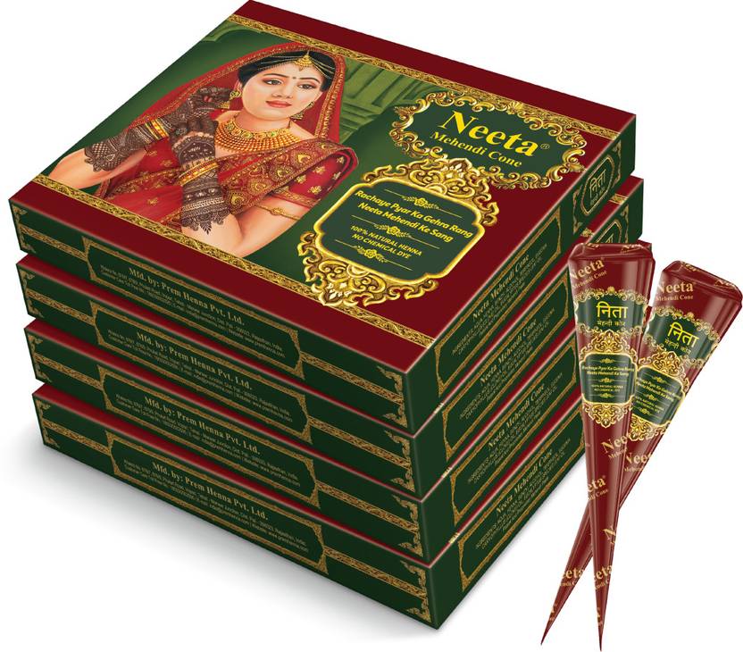 Neeta Mehendi Cone Henna Temporary Tettoo Mehendi (Pack of 48 Pcs) Natural Mehendi Price in