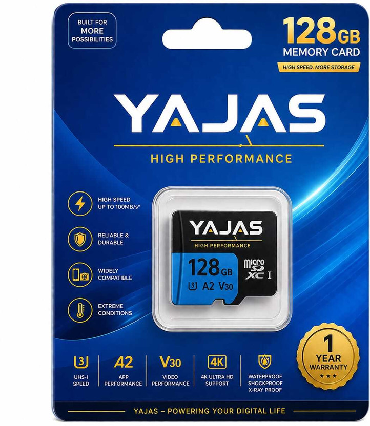 yajas MicroSDXC Memory Card High Speed UHS-I Memory Card 10 128 GB MicroSDHC Class 10 140 MB/s  Memory Card Compatible with Camera, Computer, Gaming Console, Mobile, Tablet