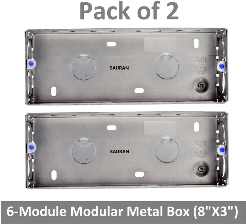 Sauran Pack of 2 Electrical 6-Module Modular Junction Metal Box 8inchX3inch (MJB18.2) Metal Electrical Box