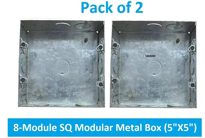 Sauran Pack of 2 Electrical 8-Modu SQ Modular Junction Metal Box 5inchX5inch (MJB28.2) Metal Electrical Box