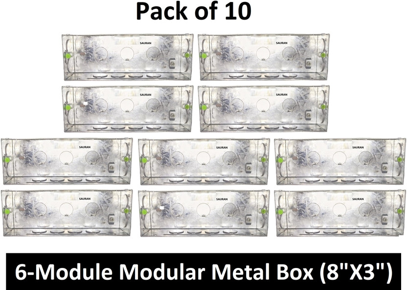 Sauran Pack of 10 Electrical 6-Module Modular Junction Metal Box 8inchX3inch (MJB20.4) Metal Electrical Box