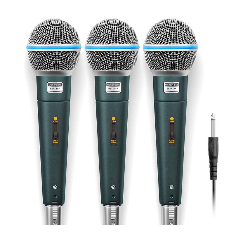 darkingwings 3Pack Handheld Dynamic Vocal Microphones with XLR-1/4" Cable Beta 58A Microphone Karaoke Microphone Set(Silver, Black)