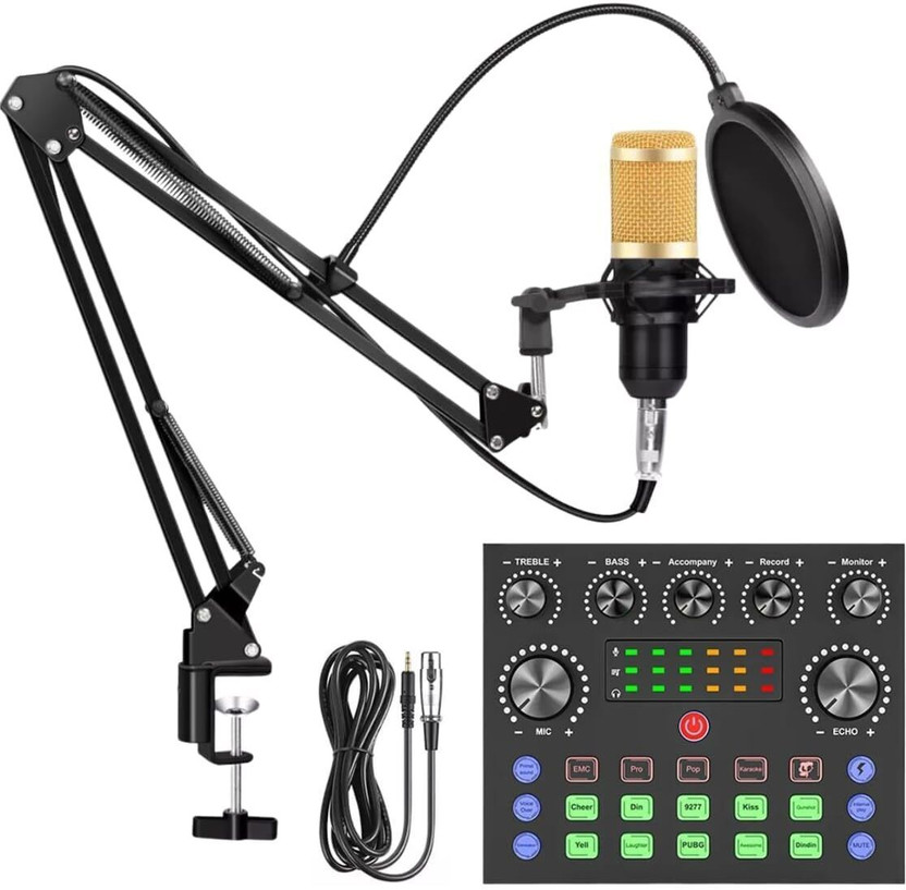 IMAGINEA Condenser Microphone Bundle, BM-800 Mic Kit with Live Sound Card, Adjustable Mic Suspension Scissor Arm, Metal Shock Mount and Double-Layer Pop Filter for Studio Recording & Broadcasting Microphone Set(Black)