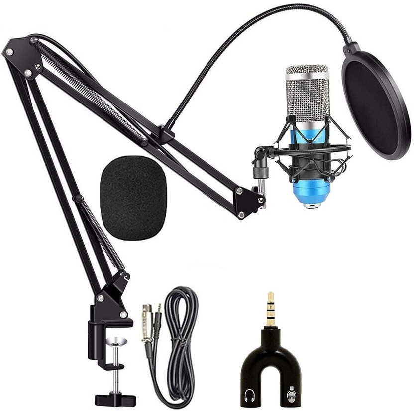 Mocking Bird Professional Condenser Microphone Recording Mic W\ Arm Stand,Shock Mount, Pop Filter Full Condenser Microphone Recording Set For Studio Recording Gaming(Blue)