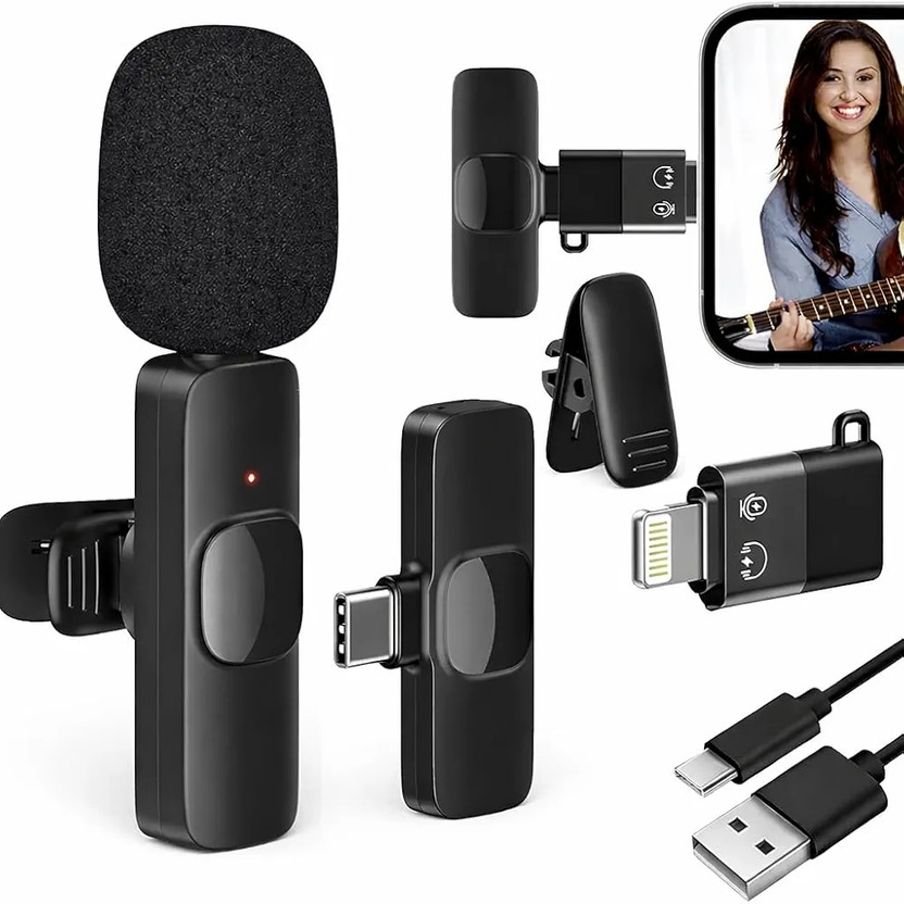 Shivaansh K8 Wireless Microphone for Type-C & Lightning, Noise Canceling Mic,Vlogging Wireless Microphone(Black)