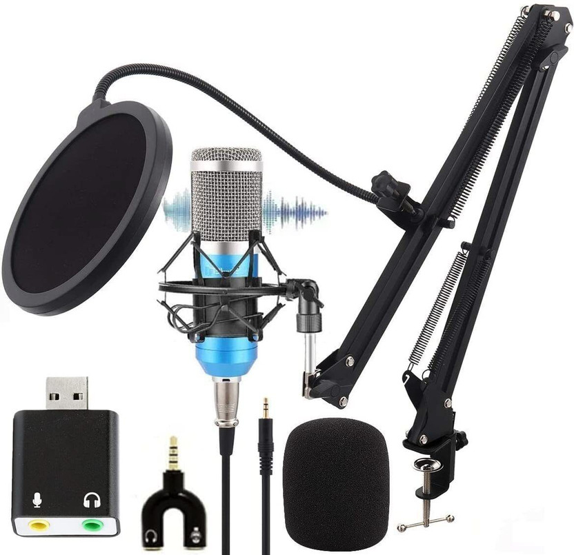 IMAGINEA BM800 Condenser Microphone Set Recording Studio Kit with Mic Stand Pop Filter External Sound Card for Singing Live Streaming Gaming Broadcasting Home Studio(Blue)