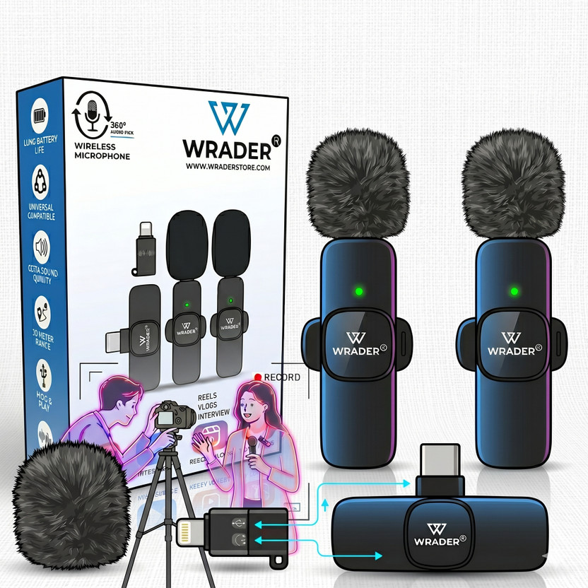 WRADER K9 Wireless Mic for Type C Mobiles and iOS Phone Collar Microphones for Vlogs Recording(Black)