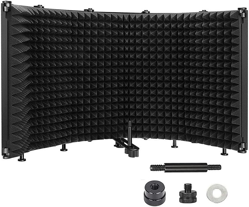 IMAGINEA Microphone Isolation Shield – Foldable & Adjustable Soundproof Panel for Studio 5 Panel Vocal Recording Booth Reflector for Studio Recording Live Streaming(Black)