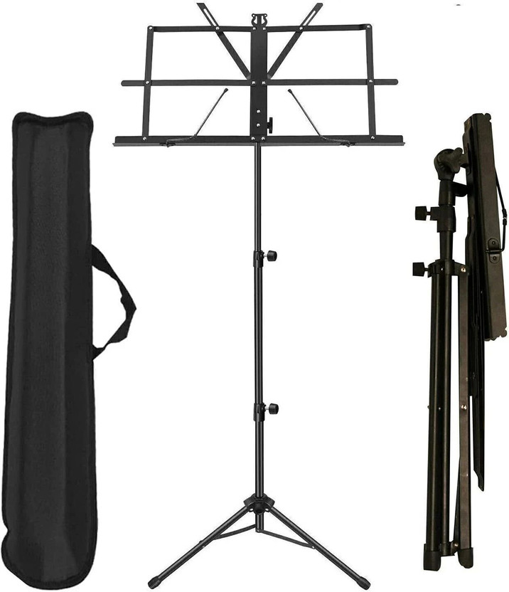 SOUVENIR Adjustable Portable Folding Light Weight Sheet Notation Stand and Clip Holder for Books, Notes, Violin, Lyrics with Carry Bag Notation Stand Folding Sheet Music Stand(Black)