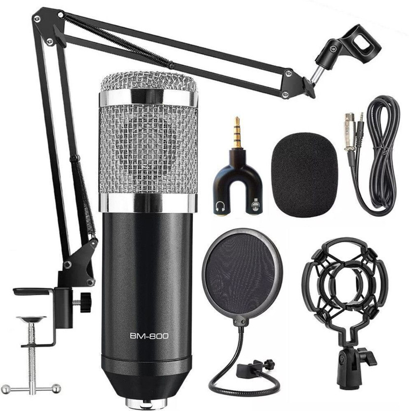 Urban Infotech Professional Studio Broadcasting and Recording Microphone Set with Boom Scissor Arm Stand, Shock Mount, Pop Filter, Ball-type Anti-wind Foam Cap and Power Cable Broadcasting Studio Recording Microphone Kit(Black)