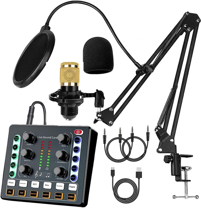 Mocking Mocking Bird Professional Studio Recording Microphone Set with V9 Sound Card for Recording Mic for Youtube Singing Live Streaming Podcast(Black and Gold) - Flipkart Deal