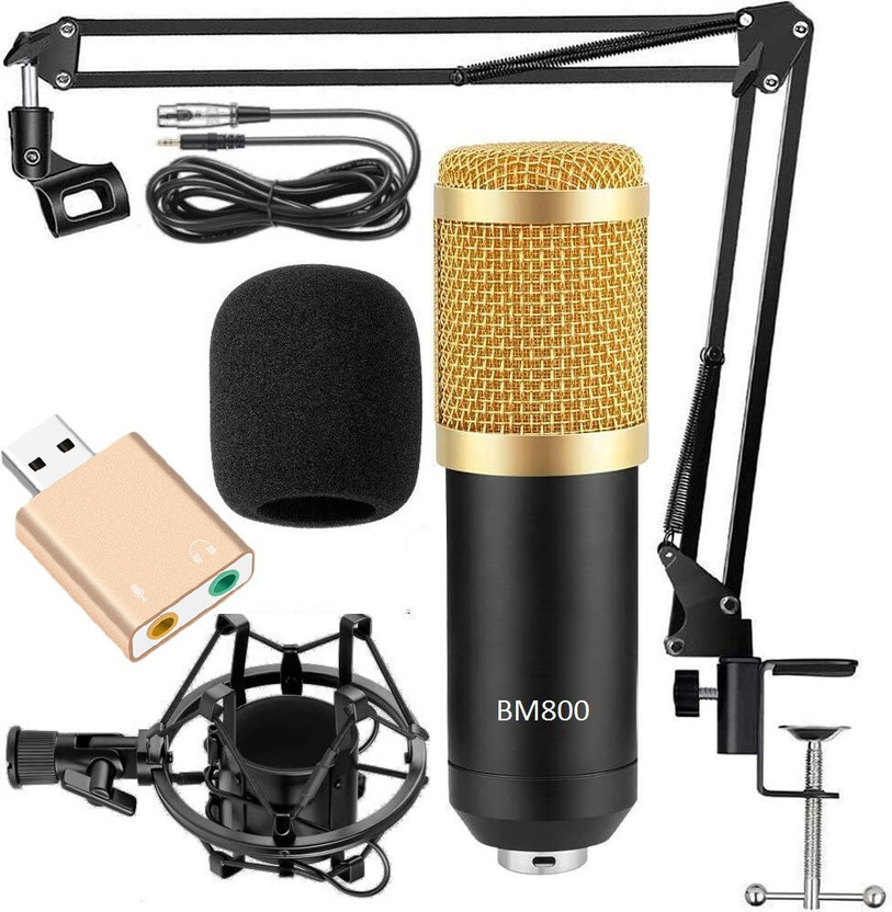 IMAGINEA BM800 Professional Broadcasting Studio Recording Condenser Microphone Home Studio Mic Kit with Shock Mount and Sound Card Adjustable Scissor Arm Stand Microphone for Singing, Podcasting Microphone Set(Multicolor)