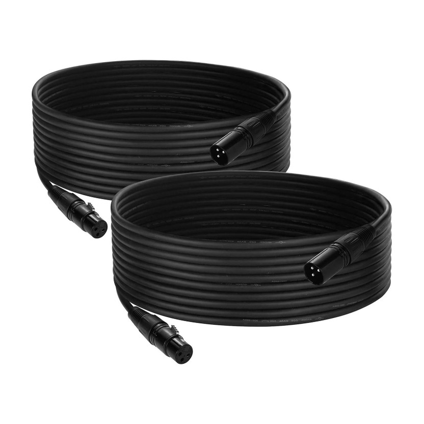 AMG Music 25 Feet Pack of 2 Xlr Cable Male To Female Condenser Microphone Cord 3 Pin Balanced Xlr Wire Mic Cable For Amplifier Microphone Audio Mixer Dj Equipment(Black)