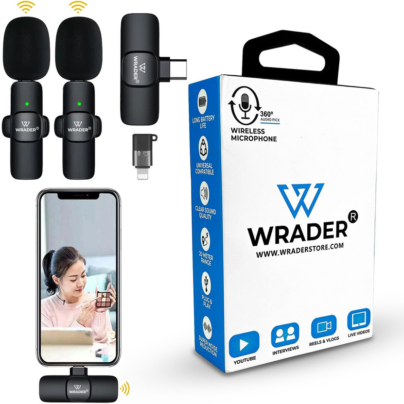 MOBIZAC Dual Collar Mic for Type C Android Mobile and Lavalier Wireless Mic for Video Making and Recording(Black)