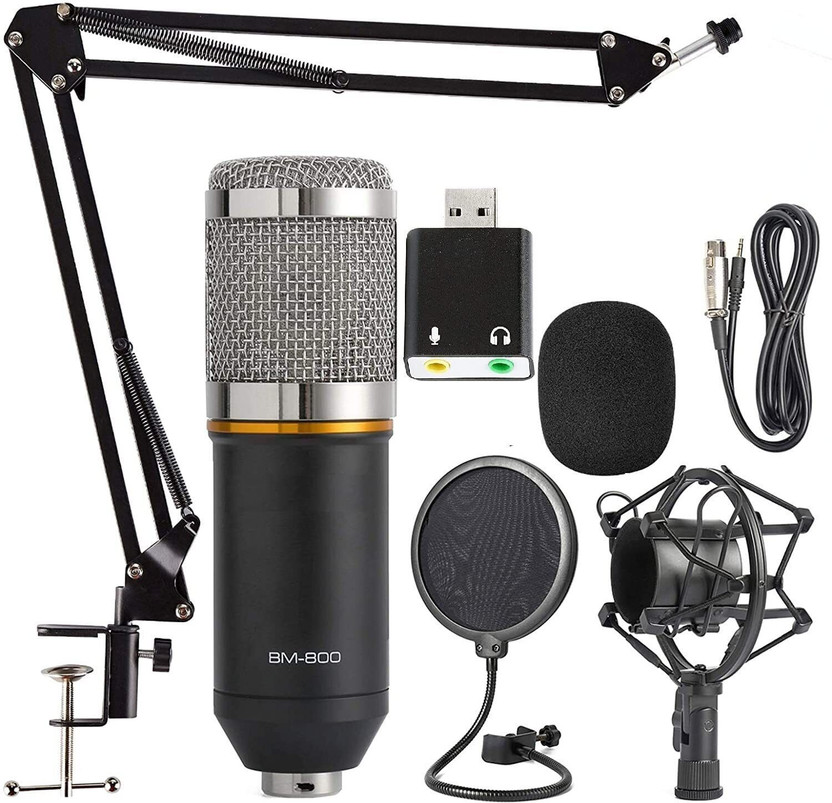 IMAGINEA Professional BM800 Condenser Microphone Set with 3.5mm USB External Sound Card Recording Full Setup Mic for Singing Karaoke Podcasting Live Streaming Gaming(Black)