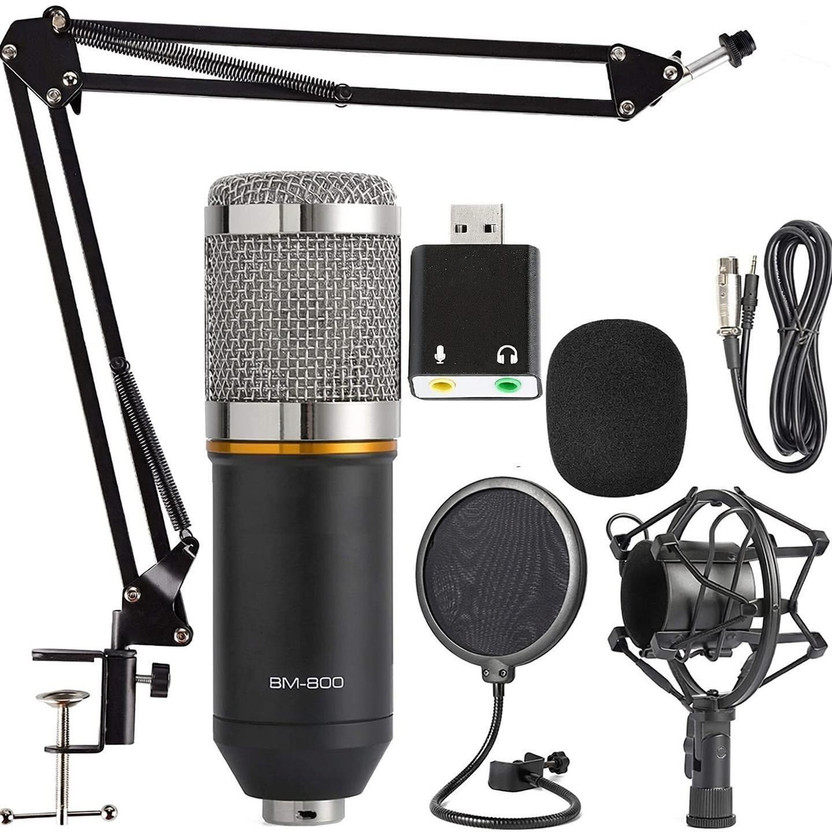 IMAGINEA Professional BM800 Condenser Microphone Set with 3.5mm USB External Sound Card Recording Full Setup Mic for Singing Karaoke Podcasting Live Streaming Gaming(Black)